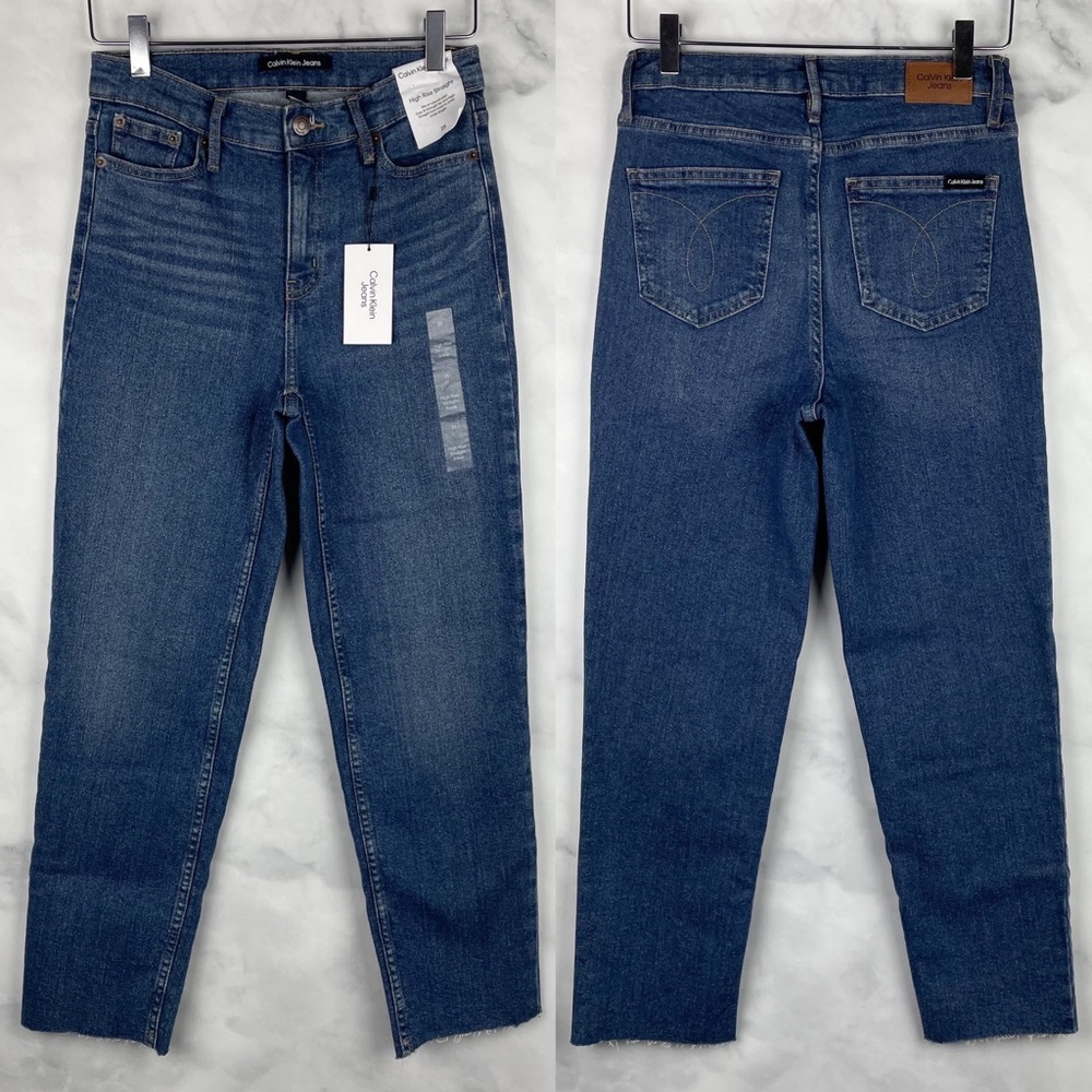 NWT Calvin Klein High-Rise Slim Straight Raw Hem Jeans Vintage Wash Retro 25
